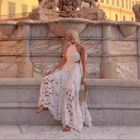 Lace Hollow-Out Crochet Halter Neck Backless Dress