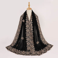 Ethnic Style Black Embroidered Toe Cap Shawl Scarf