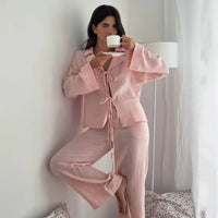 Womens Two-Piece Loungewear Set Long-Sleeve Top And Long Pants
