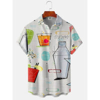 Mixed Color Stripe 3D Digital Printing Loose Short Sleeve Shirt Men's Top