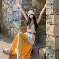 Bohemian Crochet Tassel Hollow-Out Long Skirt Sun-Protective Cover-Up Womens Dress