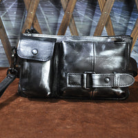 Vegetable Tanned Leather Cowhide Men's Trendy Cool Travel Chest Bag Waist