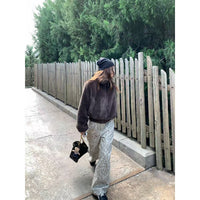 Leopard-print Vintage Distressed Casual Jeans