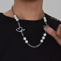 Reflective Pearl Butterfly Stitching Necklace For Men And Women Hip Hop Cool Simple