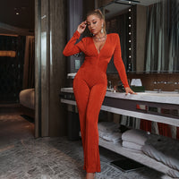 Orange Long Sleeve Tight-fitting Jumpsuit Euramerican Sex Appeal
