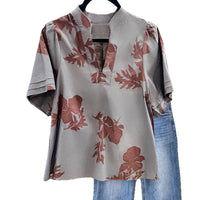 New Fashionable Womens Printed V-neck Shirt
