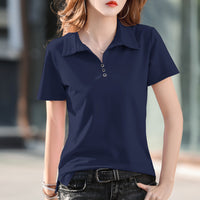 Womens Short-sleeve Polo Shirt With A Turn-down Collar