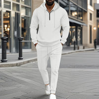 Waffle Hooded Small Zipper Casual Long Sleeve Pants Two-piece Suit