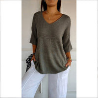 Knitwear Casual Sweater Slimming V-neckline 34 Sleeve Women's Bottoming Shirt