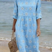 Women's Loose Round Neck Fashion Premium Long Sleeve Printed Dress