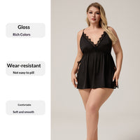 Womens Plus-Size Satin Chiffon Camisole Lace Nightdress Pajamas