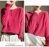 Round Neck Sweater Women's Simple All-match Cashmere Knitted Cardigan