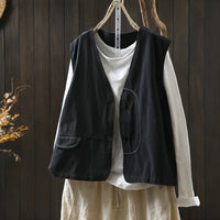 Cotton-Linen V-Neck Sleeveless Chic Womens Vest