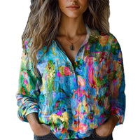 Women's Fashion Plus-size Lapel Long-sleeve Shirt Top