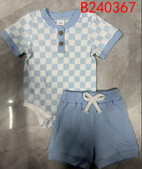 Two-piece Set Polo Collar Plaid Triangle Rompers Suit