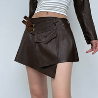 Retro Pocket Stitching A- Line Style Irregular With Personality Skirt