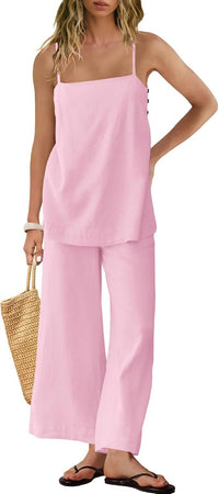 Fashionable Casual Womens Spaghetti-Strap Tank Top And Pants Set