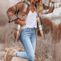Casual Women's Lapel Loose Plaid Mid-length Blouse
