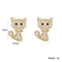 Cute Copper-Plated 18K Gold Zircon Cat And Bee Stud Earrings