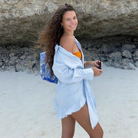 Cotton-Linen Solid-Color Lace-Up Lapel Shirt Holiday Dress