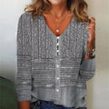 Spring And Autumn New Pattern Print V-neck Top