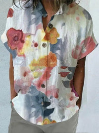 Casual Loose Floral Print Short Sleeve Shirt