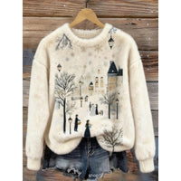 Digital-printed Christmas-patterned Women's Flannel Hoodie