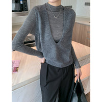 Elegant Deep V-neck Pure Wool Versatile Layered Knit Vest