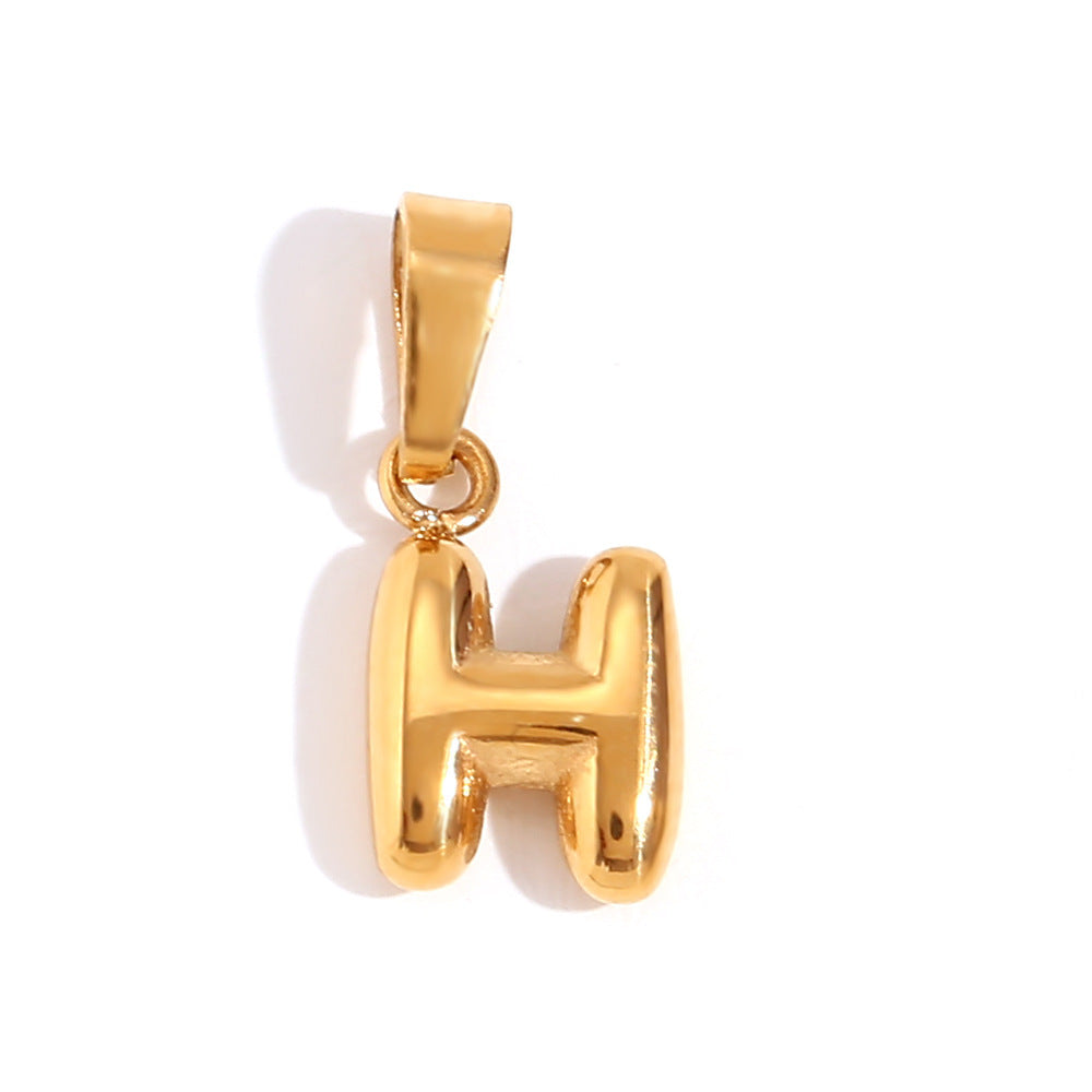 Minimalist Temperament Stainless Steel Plated 18K Gold Mini Bubble Letter Pendant