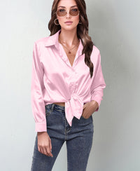 Women's Silk-like Long-sleeved Shirt Top