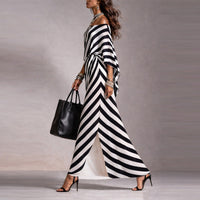 Womens Fashionable Loose Striped Off-Shoulder Dress