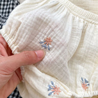 Baby Girl Embroidered Plaid Sleeveless Top Bread Shorts