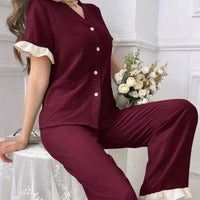 New European And American-style V-neck Short-sleeve Pants Loungewear Two-piece Set