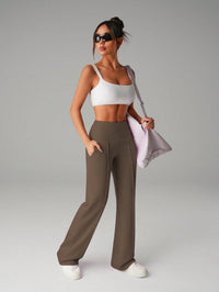 Womens Pants Straight-Leg Slim-Fit All-Match Solid-Colored Casual Trousers For Bold Girls