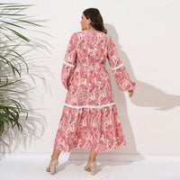Plus-size Patchwork V-neck Maxi Dress
