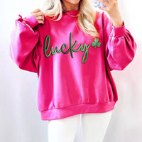 Womens Color-Block Letter Embroidery Crewneck Sweatshirt
