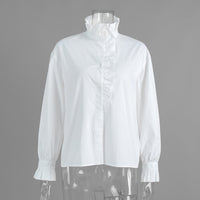Fashionable Design-Driven Stand Collar Ruffle Hem Shirt