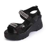 Womens Rhinestone Lettered Wedge-Heel Casual Sandals