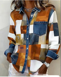 Valentines Day-themed Patterned Long-sleeve Womens Lapel Shirt