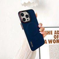 Plain Leather Phone Case Magnetic Suction Contrast Color Protective Cover