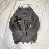 Dark Asian Culture Retro Distressed Cardigan Sweater