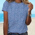 Loose Plus Size Sweet Floral 3d Printed Round Neck Short