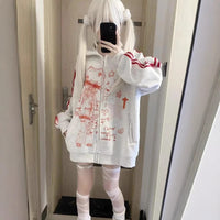 Striped Anime-Print Zip-Up Hoodie With Long Sleeves And A Hood