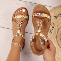 Summer New Colorful Woven Beads Round Toe Comfortable Flat Sandals