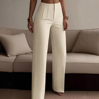 Women's Pleated Casual High-Waist Solid-Color Suit Pants