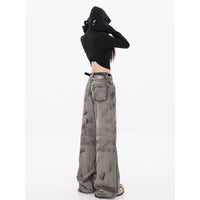 Retro Waste Soil Style Tie-dyed Wide-leg Jeans For Women