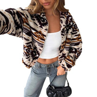 Loose Printed Hooded Plush Coat For Women