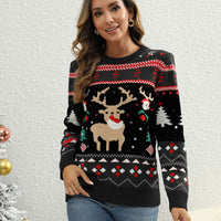 Women's Round Neck Jacquard Christmas Sweater Versatile Long Sleeve
