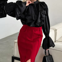 Ruffled Small Stand Collar Single-breasted Shirt