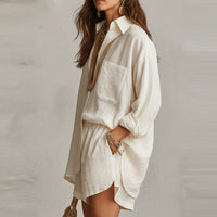 Fashionable Solid-Colored Shorts And Shirt Set